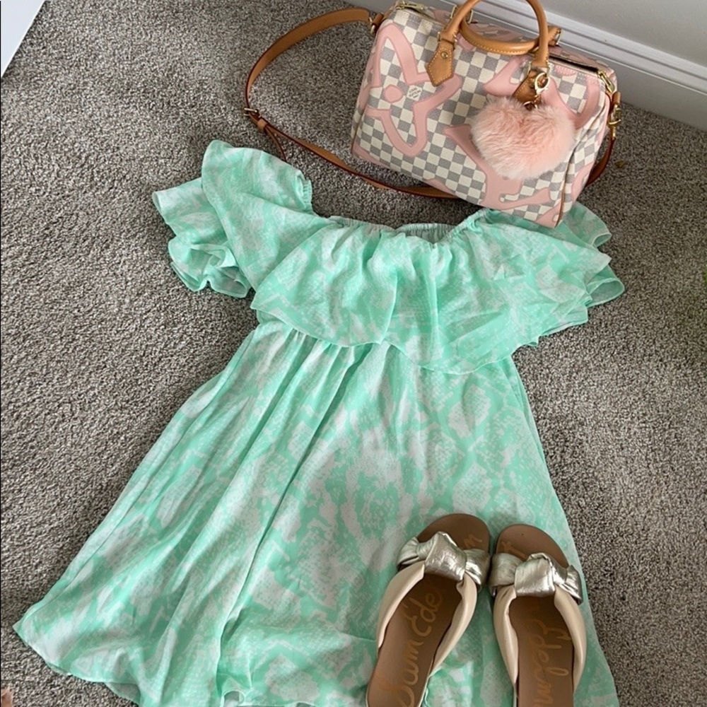 Green snake print dress